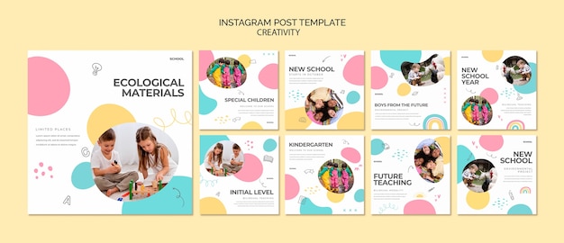 PSD gratuito colección de publicaciones de instagram del año escolar