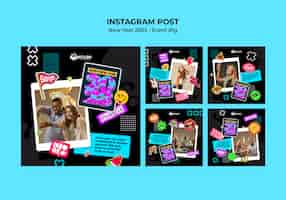 PSD gratuito colección de publicaciones de instagram de año nuevo 2023 con pegatinas