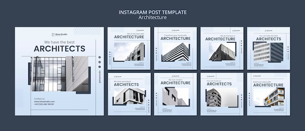 PSD gratuito colección de publicaciones de instagram de arquitectura