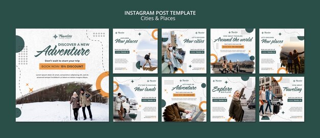 Colección de publicaciones de instagram de aventuras y viajes