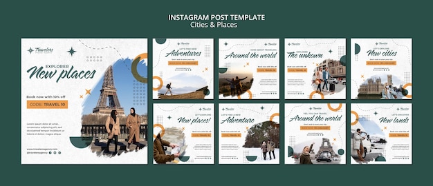 PSD gratuito colección de publicaciones de instagram de aventuras y viajes