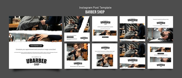 PSD gratuito colección de publicaciones de instagram de barbería