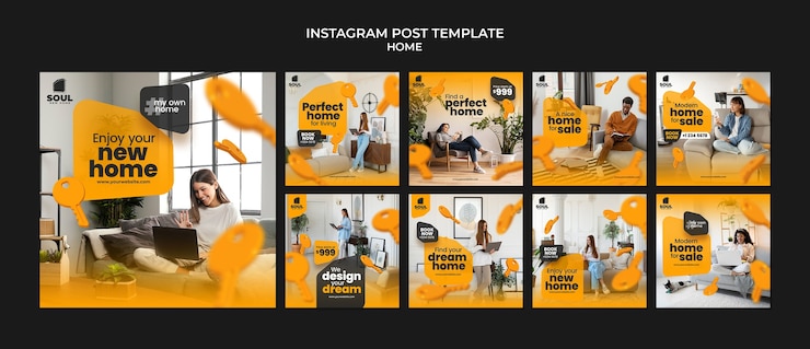 PSD gratuito colección de publicaciones de instagram para bienes raíces nuevo hogar