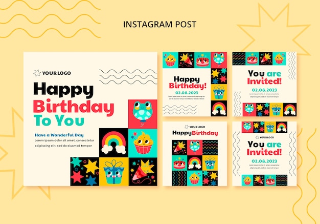 Colección de publicaciones de instagram de celebración de cumpleaños para niños