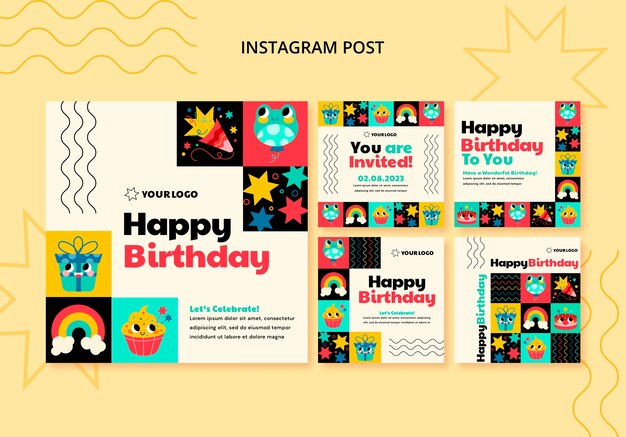 Colección de publicaciones de instagram de celebración de cumpleaños para niños