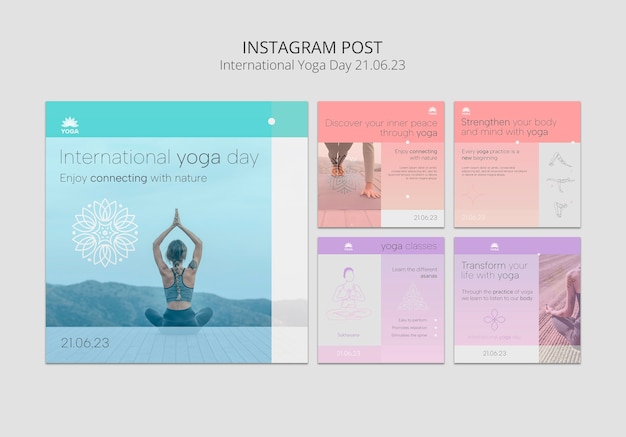 PSD gratuito colección de publicaciones de instagram para la celebración del día internacional del yoga