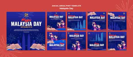 PSD gratuito colección de publicaciones de instagram para la celebración del día de malasia