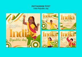 PSD gratis colección de publicaciones de instagram de celebración del día de la república india