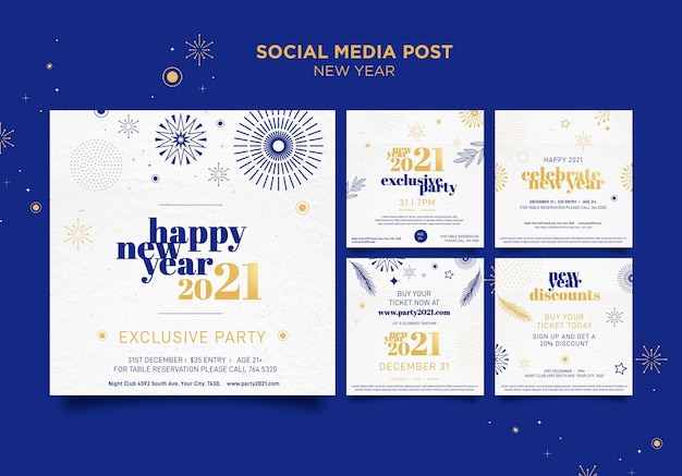 Colección de publicaciones de instagram para la celebración de la fiesta de año nuevo