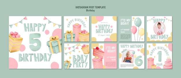 Colección de publicaciones de instagram para celebración de fiesta de cumpleaños