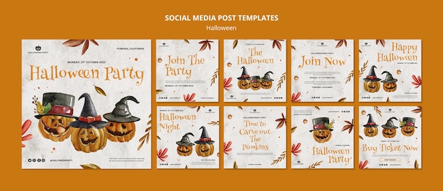 PSD gratuito colección de publicaciones de instagram de celebración de halloween