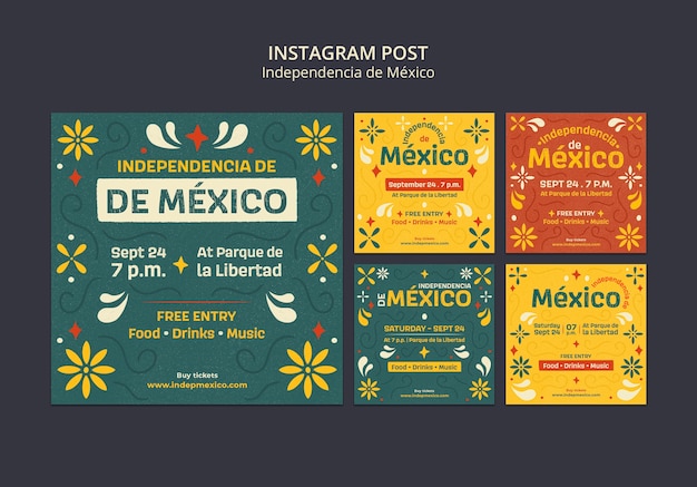 PSD gratuito colección de publicaciones de instagram de celebración de la independencia de méxico