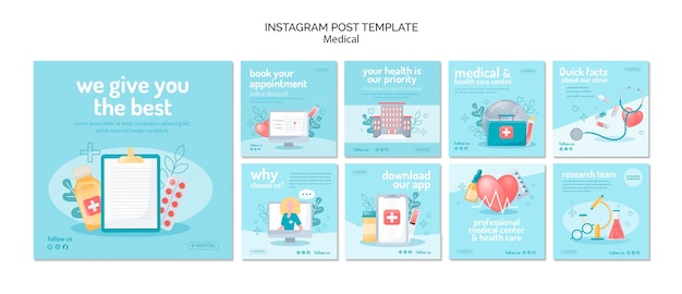 PSD gratuito colección de publicaciones de instagram del centro médico