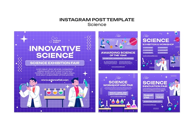 Colección de publicaciones de instagram para ciencia y experimentos.