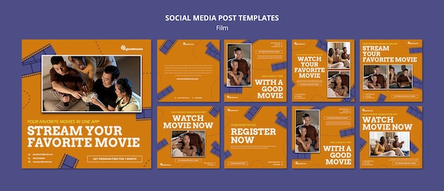 PSD gratuito colección de publicaciones de instagram de cine y cine