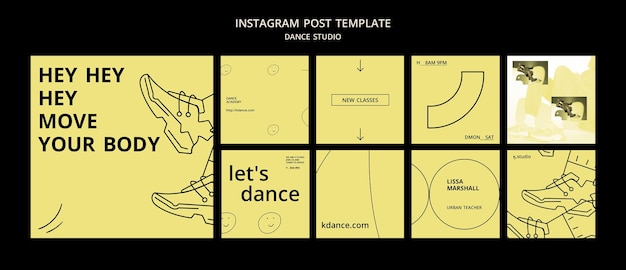 Colección de publicaciones de instagram para clases de estudio de baile