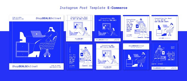 Colección de publicaciones de instagram de compras en línea y comercio electrónico