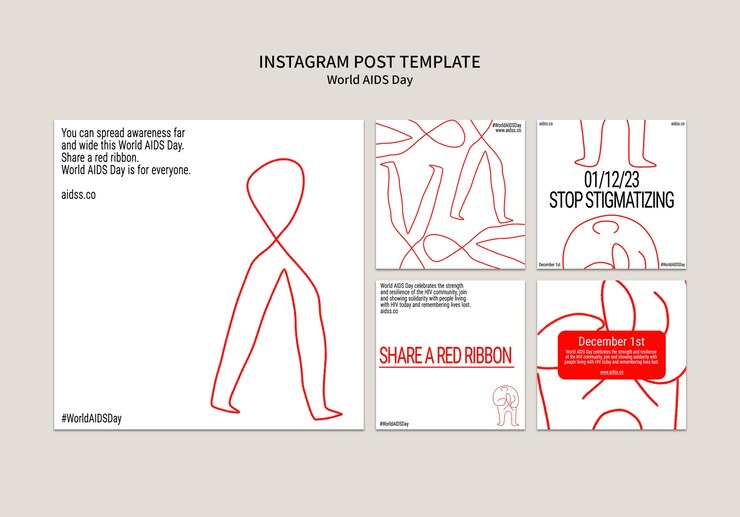 PSD gratuito colección de publicaciones de instagram para la concientización sobre el día mundial del sida