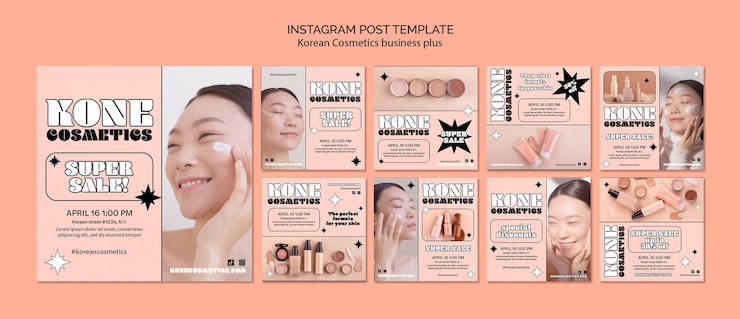 PSD gratuito colección de publicaciones de instagram de cosméticos de belleza coreana