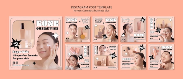 PSD gratuito colección de publicaciones de instagram de cosméticos de belleza coreana