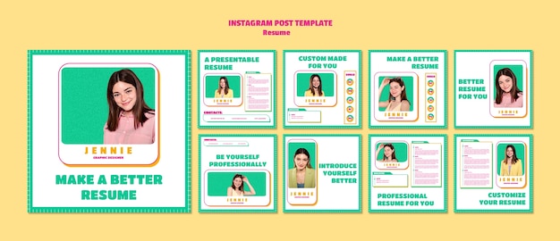 PSD gratuito colección de publicaciones de instagram para currículum laboral