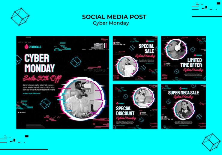 PSD gratuito colección de publicaciones de instagram de cyber monday futurista