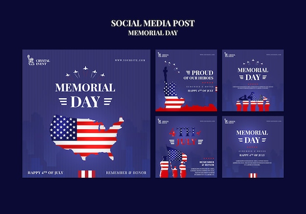 Colección de publicaciones de Instagram para el día conmemorativo de EE. UU.