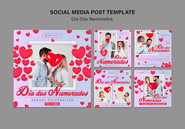 Colección de publicaciones de instagram dia dos namorados con corazones