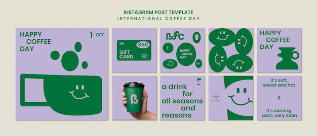 PSD gratuito colección de publicaciones de instagram del día internacional del café