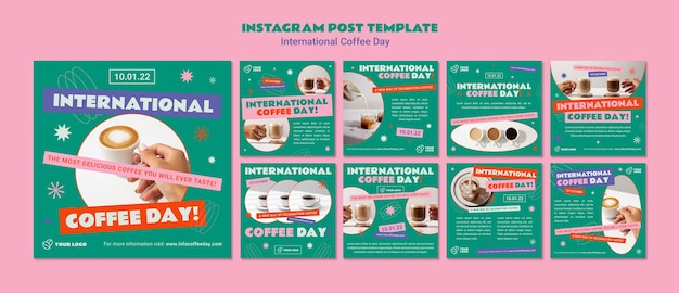 Colección de publicaciones de instagram del día internacional del café