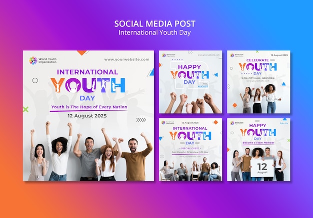 PSD gratuito colección de publicaciones de instagram del día internacional de la juventud degradado