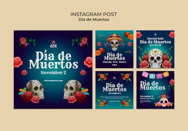 Colección de publicaciones de instagram de dia de muertos