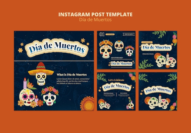 PSD gratuito colección de publicaciones de instagram de dia de muertos