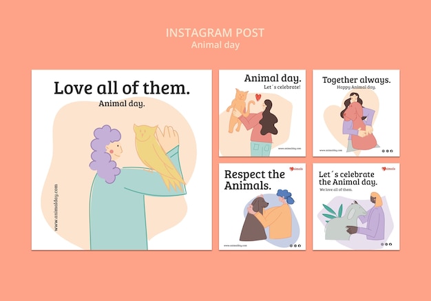 PSD gratuito colección de publicaciones de instagram del día mundial de los animales