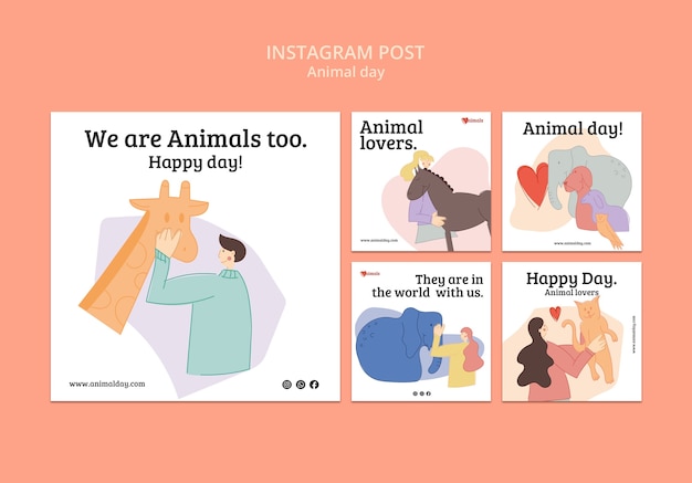 PSD gratuito colección de publicaciones de instagram del día mundial de los animales