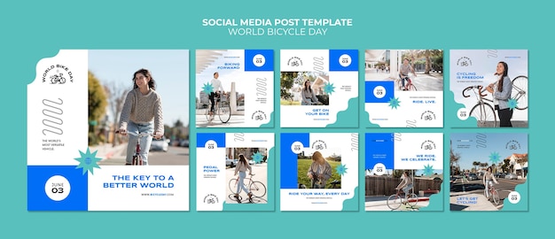 PSD gratuito colección de publicaciones de instagram del día mundial de la bicicleta