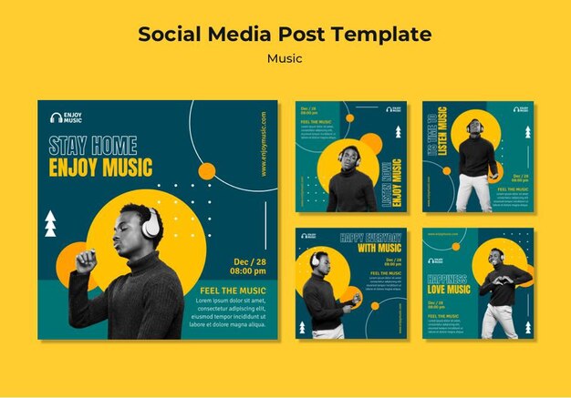 PSD gratuito colección de publicaciones de instagram para disfrutar de la música