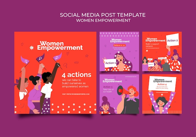 PSD gratuito colección de publicaciones de instagram para el empoderamiento de las mujeres