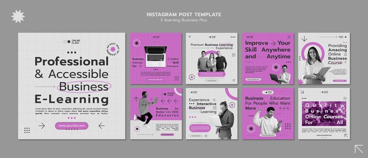 PSD gratuito colección de publicaciones de instagram de la empresa de habilidades de aprendizaje electrónico empresarial