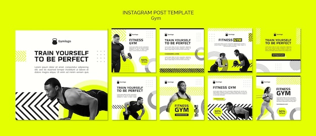PSD gratuito colección de publicaciones de instagram de entrenamiento de gimnasio
