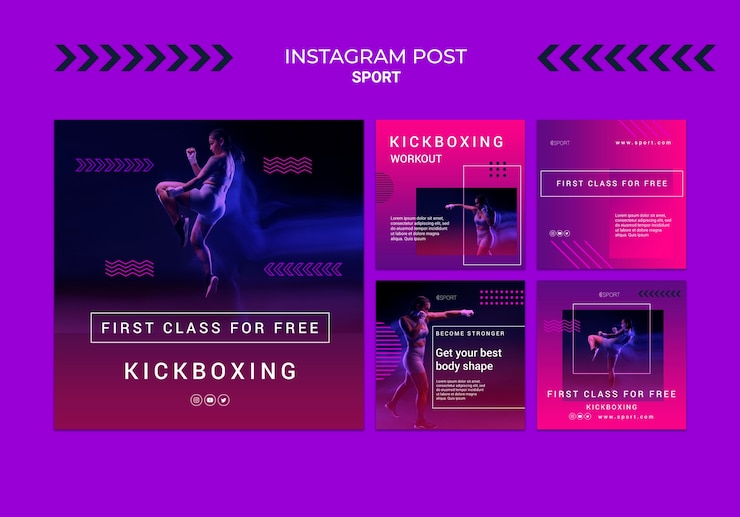 PSD gratuito colección de publicaciones de instagram de entrenamiento de kickboxing