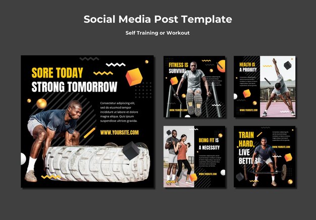 Colección de publicaciones de Instagram para entrenamiento personal y ejercicio