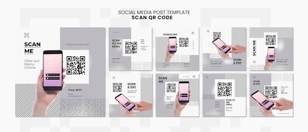 PSD gratuito colección de publicaciones de instagram para escanear código qr con un teléfono inteligente