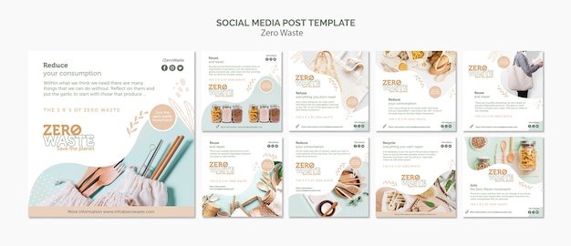 PSD gratuito colección de publicaciones de instagram para un estilo de vida sin desperdicio