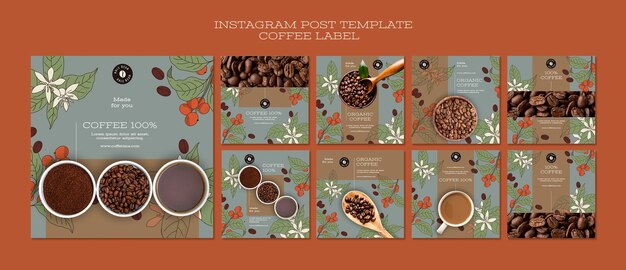 Colección de publicaciones de instagram para etiqueta de café