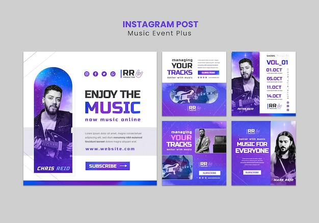 Colección de publicaciones de instagram de eventos musicales