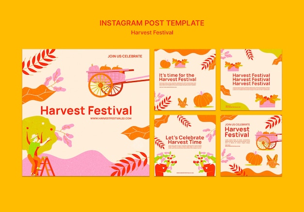 Colección de publicaciones de instagram del festival de la cosecha con verduras