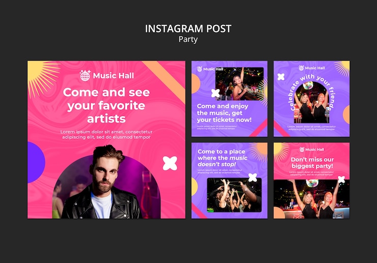 PSD gratuito colección de publicaciones de instagram de fiesta de baile