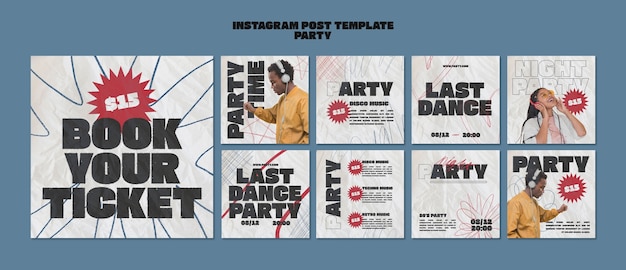 PSD gratuito colección de publicaciones de instagram para fiesta y celebración.