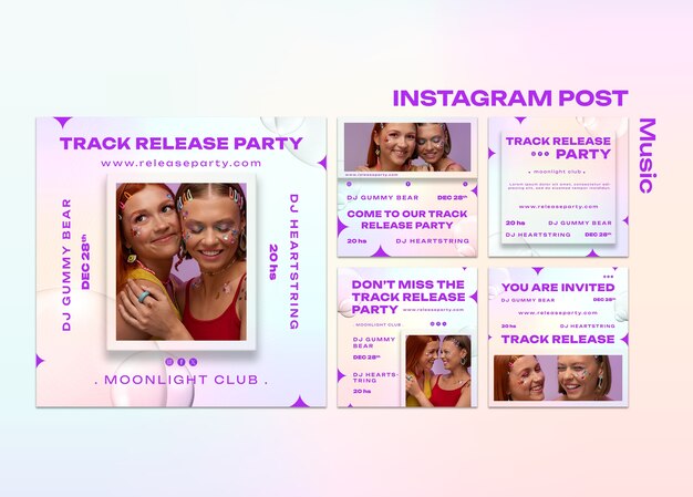 Colección de publicaciones de Instagram para la fiesta de lanzamiento de pistas musicales